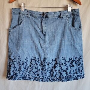 Karen Scott Blue Denim Skirt with Floral Embroidery